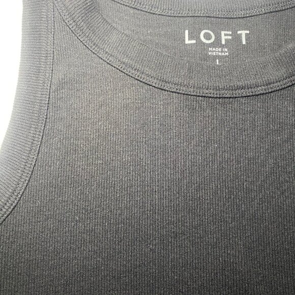 Loft Scoop Neck Sleeveless Black Tank Fitted Womens L Ribbed Knit Layering EUC - Picture 6 of 8